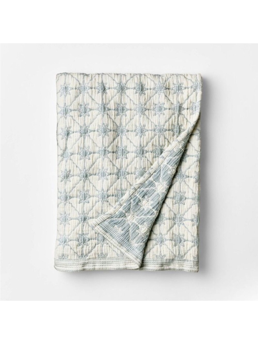 NEW! Threshold w/Studio McGee - 50"X60" Cotton Textured Throw, Blue & Cream